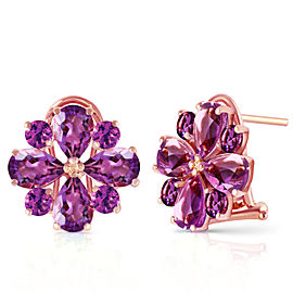 4.85 CTW 14K Solid Rose Gold Flower Amethyst Earrings