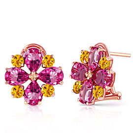 4.85 CTW 14K Solid Rose Gold French Clips Earrings Pink Topaz Citrine