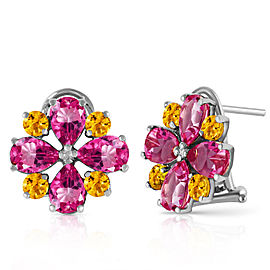 4.85 CTW 14K Solid White Gold French Clips Earrings Pink Topaz Citrine