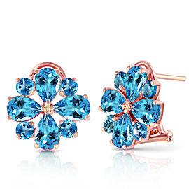 4.85 CTW 14K Solid Rose Gold Flower Blue Topaz Clip Earrings