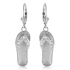 0.04 CTW 14K Solid White Gold Shoes Leverback Earrings Diamond