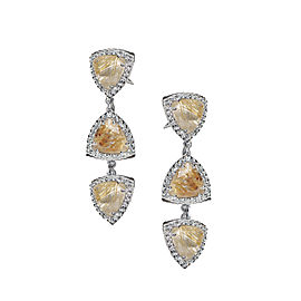 Sterling Silver White Sapphires, Rutilated Quartz Earrings