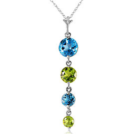 3.9 CTW 14K Solid White Gold Please Nod Blue Topaz Peridot Necklace