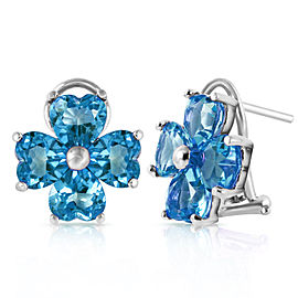 7.6 CTW 14K Solid White Gold Living Color Blue Topaz Earrings