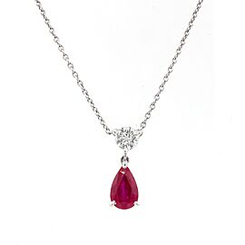 Asprey London Pear Shaped Ruby and Diamond Drop Pendant Necklace