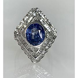 18K White Gold Oval Cut Blue Sapphire Diamond Ring