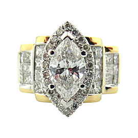 18k Yellow Gold Natural Marquise Cut 2.84Ct Diamond Engagement Ring