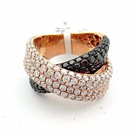 14K Rose Gold 4.39 Ct Round Brilliant White & Black Diamond X Cross Ring Size 7