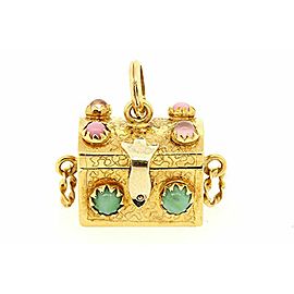 RARE Large 18k gold 3D Treasure Chest Opens Natural Rough Emeralds Inside 9.8g