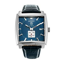 AUTHENTIC TAG HEUER MONACO WW2111.FC6204 AUTOMATIC CALIBRE 6 BLUE LEATHER WATCH