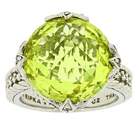 Judith Ripka 925 Sterling Silver with Canary Crystal and Cubic Zirconia Ring Size 8