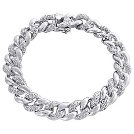 925 Sterling Silver 3.00ct Diamond Cuban Link Diamond Bracelet