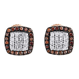 10K Rose Gold Round Pave 0.20ctw Red Diamond Square Halo Studs Earrings