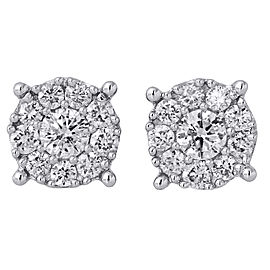 14K White Gold with 1.00ct Solitaire Diamond Flower Stud Earrings