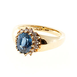 Estate 14k Yellow Gold Alfred Butler Oval Ceylon Sapphire Diamond Cluster Ring