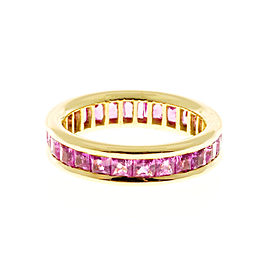 Vintage Gem Princess Cut Pink Sapphire Size 6 18K Gold 3.75CT Eternity Band Ring