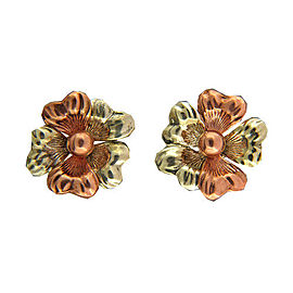 Retro Art Deco 12k &14k Pink Green White Gold Post Flower Earrings Circa 1925