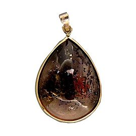 Vintage 22.00ct Pear Shape Quartz Amethyst Cacoxenite Red Iron 14k Gold Pendant