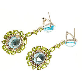 Bellarri 10.30ct Blue Topaz Peridot Silver Pink Gold Dangle Earrings