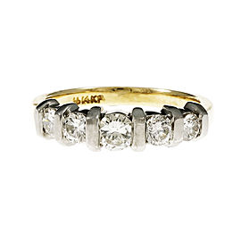 Estate Bar Set Graduated Diamond Ring 14k Yellow White Gold