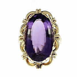 Estate 1940 Large Oval Amethyst Ring 14k Yellow Gold