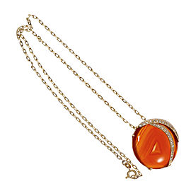 Rare Phantom Inclusion Carnelian Pendant Diamond 14k Yellow Gold