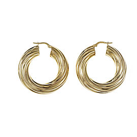 Estate Unoaerre Round Hoop Earrings Italian 14k Yellow Gold Twist Design