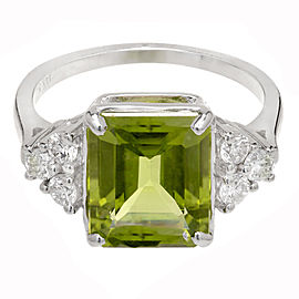 Emerald Cut Peridot Ring 14k White Gold Diamond