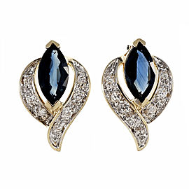 Vintage 1960 Marquise Sapphire Diamond Earrings 14k Yellow Gold