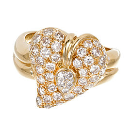 Vintage 1.30ct 18k Yellow Gold Domed Heart 45 Full Cut Diamond Ring Size 8