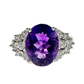 Estate Bright Deep Purple Amethyst Diamond Ring 18k White Gold