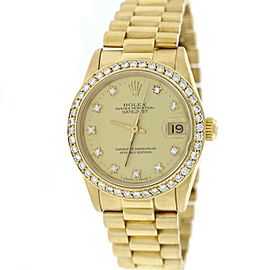 Rolex President Datejust Midsize Gold Factory Diamond Dial 68278 w/Diamond Bezel