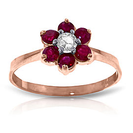 14K Solid Rose Gold Ring withNatural Diamond & Rubies