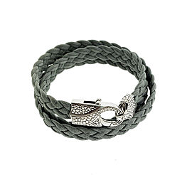 Stephen Webster Rayman 3 wrap grey leather bracelet with Oxidized Silver clasp