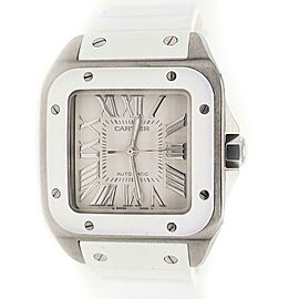 Cartier Santos 100 Midsize 33mm White Roman Dial/Rubber Strap/Steel Watch