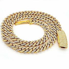 True 14k Two Tone Yellow/White Gold 14.1CT Iced Out Diamond Cuban Link 18" Chain