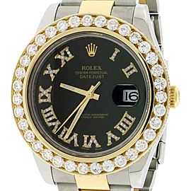 Rolex Datejust II 41mm 2-Tone 5.5Ct Diamond Bezel/Black Roman Dial