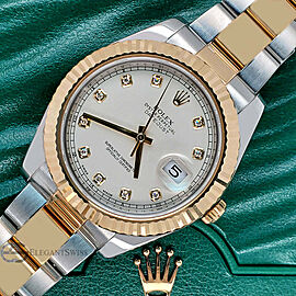 Rolex Datejust II 41mm 2-Tone Ivory Diamond Dial/Fluted Bezel/