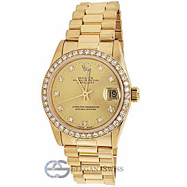 Rolex President Datejust 31mm Midsize Yellow Gold Diamond Dial Watch