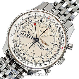 Breitling Navitimer World GMT Chronograph 46MM Silver Dial Steel Watch