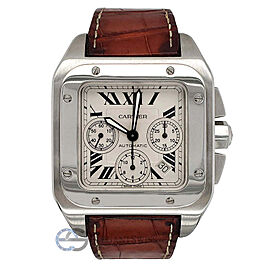 Cartier Santos 100 XL Chronograph White Roman Dial Stainless Steel Watch