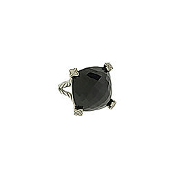 David Yurman Cushion On Point Black Onyx & Diamonds Silver Ring