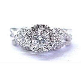 Magic Glo Round Cut Diamond 3-Stone Pave White Gold Engagement Rings 1.00Ct