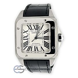 Cartier Santos White Roman Dial Stainless Steel Watch