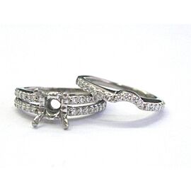 A Jaffe Designer 18Kt Semi Mount Wedding Set Rings White Gold .48Ct