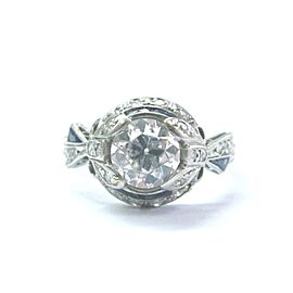 Platinum Vintage Old European Diamond & Sapphire Milgrain Engagement Ring 1.50CT