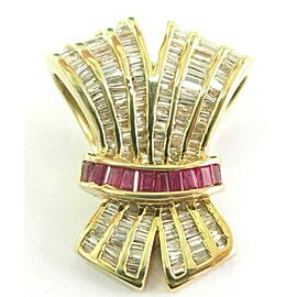 Ruby & Diamond Ribbon Slider Pendant Solid 14Kt Yellow Gold 3.00Ct 1.25" x 1"