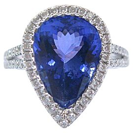 Pear Shape Tanzanite & Diamond Ring White Gold Split Shank 18KT 6.50Ct