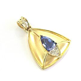 Natural Pear Shape Tanzanite & Diamond Pendant 18kt Yellow Gold