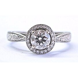 Palladium Round Cut Diamond Halo Milgrain Engagement Ring